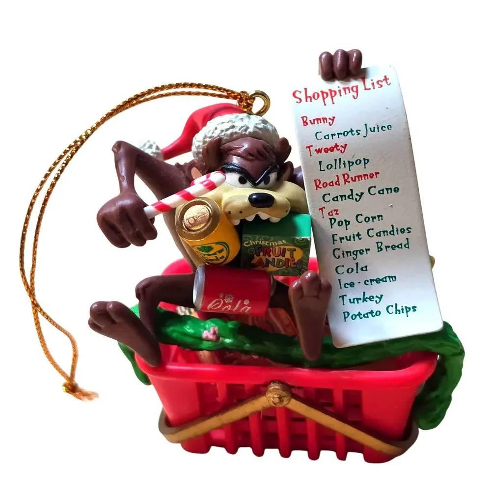 1997 Vintage Looney Tunes Taz Popcorn Basket Christmas Ornaments Matrix Lot
